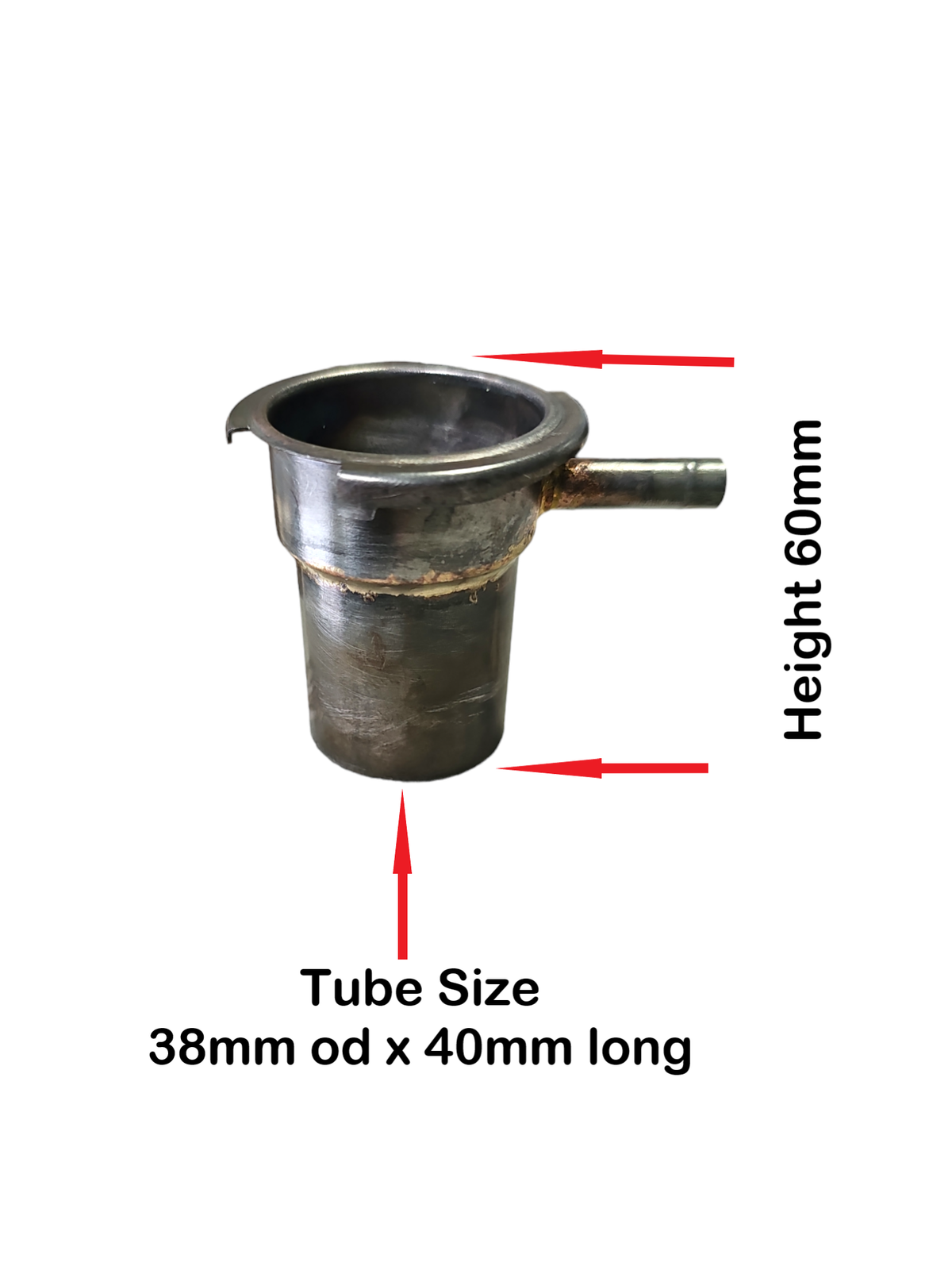 photo of raised neck onto 38mm tube