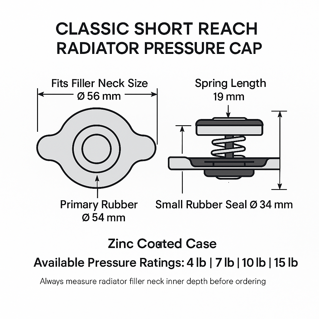 7lb Classic Radiator Pressure Cap – Short Reach 20mm