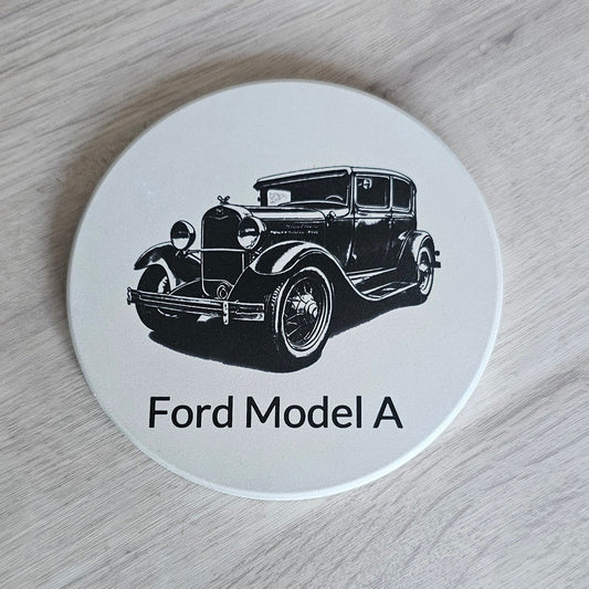 Model Ford A Etched onto a Ceramic Tile