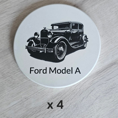 Model Ford A Etched onto a Ceramic Tile