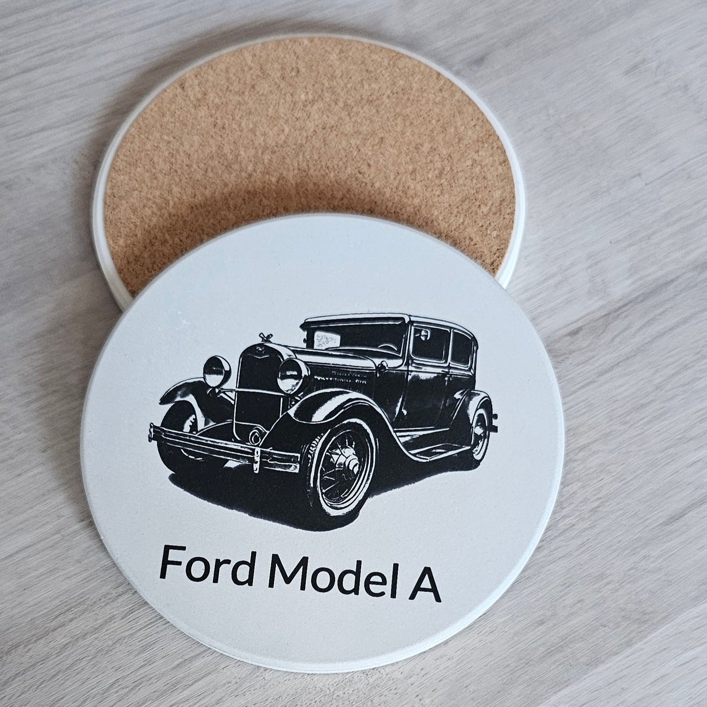 Model Ford A Etched onto a Ceramic Tile