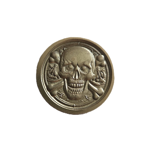 Skull and Cross Bones Engraved Brass Coin