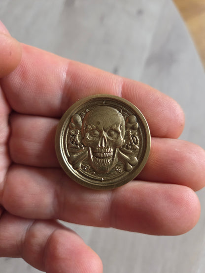 Skull and Cross Bones Engraved Brass Coin