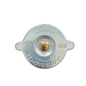 Metal radiator cap with text 'Tighten' and 'Remove Slowly' on a white background
