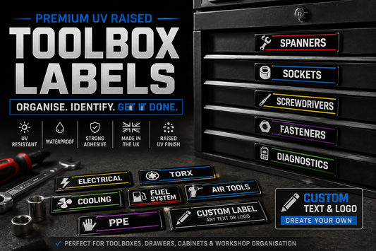 Custom Toolbox & Workshop Labels – Raised UV Garage Drawer Stickers