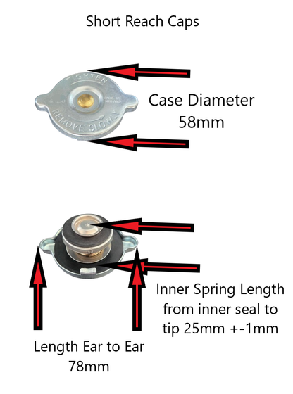 Technical diagram of a short reach cap with measurements labeled